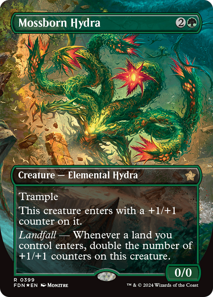 Mossborn Hydra (Borderless) (Mana Foil) [Foundations] | Fandemonia Ltd