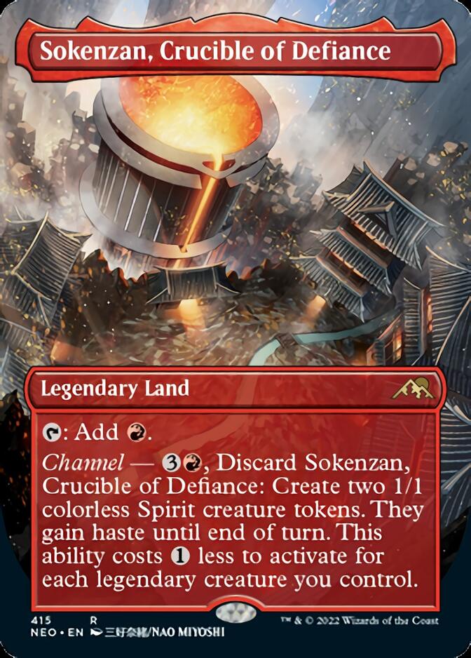 Sokenzan, Crucible of Defiance (Borderless Alternate Art) [Kamigawa: Neon Dynasty] | Fandemonia Ltd