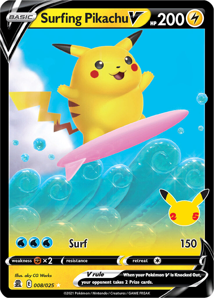 Surfing Pikachu V (008/025) [Celebrations: 25th Anniversary] | Fandemonia Ltd