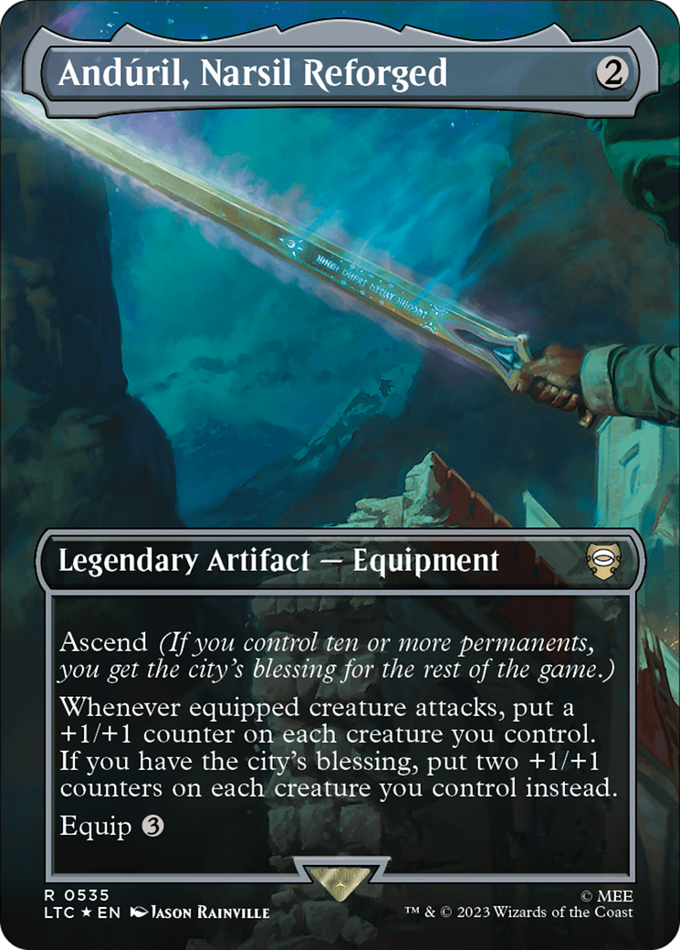 Anduril, Narsil Reforged (Borderless) (Surge Foil) [The Lord of the Rings: Tales of Middle-Earth Commander] | Fandemonia Ltd