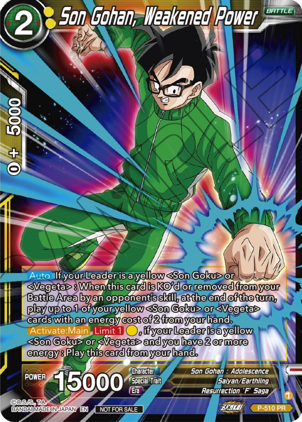 Son Gohan, Weakened Power (Zenkai Series Tournament Pack Vol.4) (P-510) [Tournament Promotion Cards] | Fandemonia Ltd