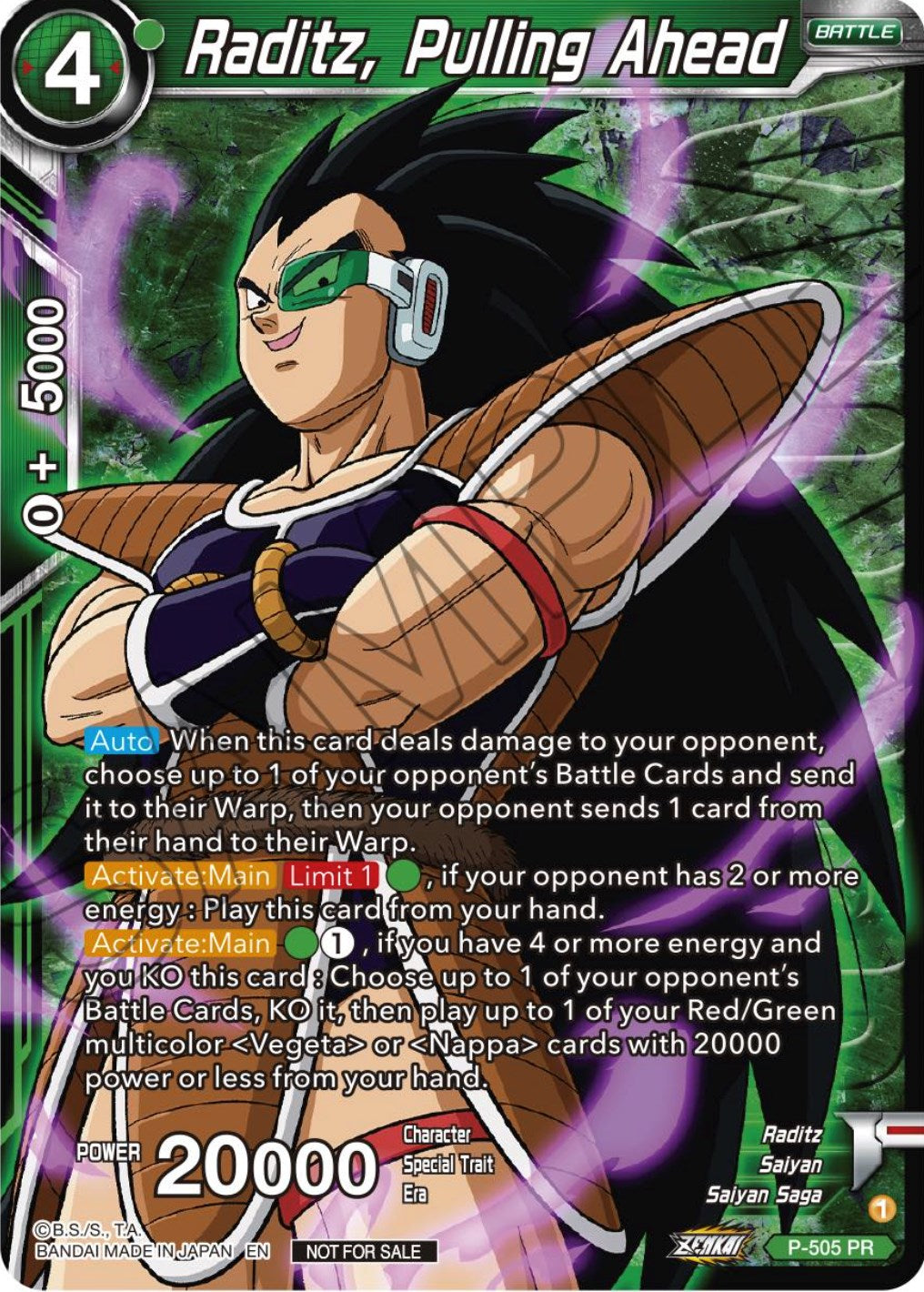 Raditz, Pulling Ahead (Zenkai Series Tournament Pack Vol.4 Winner) (P-505) [Tournament Promotion Cards] | Fandemonia Ltd