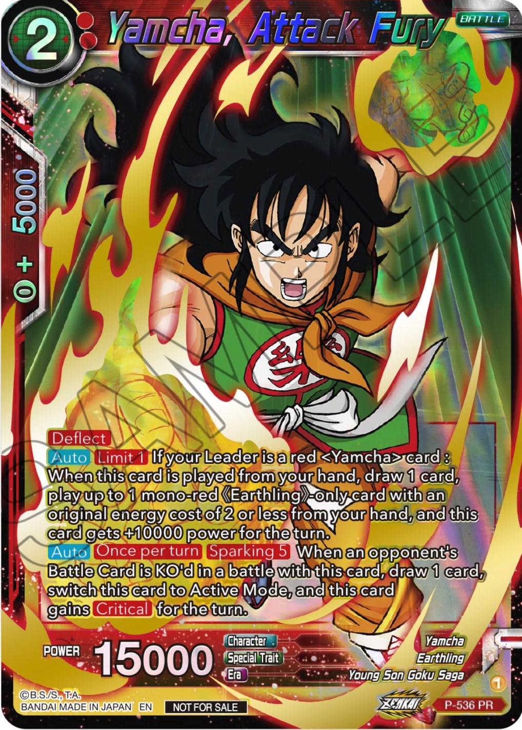 Yamcha, Attack Fury (Championship Selection Pack 2023 Vol.2) (Gold-Stamped Shatterfoil) (P-536) [Tournament Promotion Cards] | Fandemonia Ltd