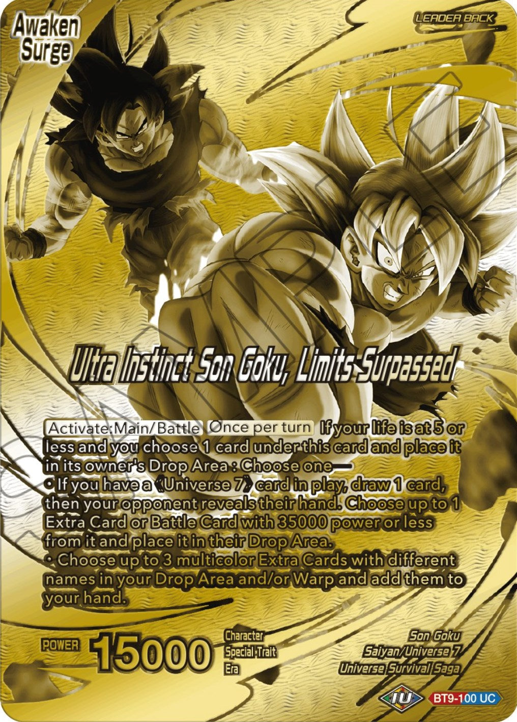 Son Goku // Ultra Instinct Son Goku, Limits Surpassed (Championship 2023 Golden Card Vol.2, Version 1) (BT9-100) [Tournament Promotion Cards] | Fandemonia Ltd