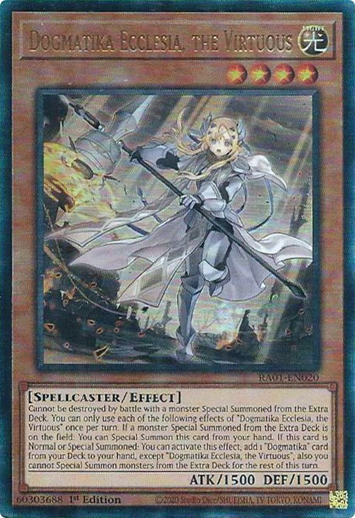 Dogmatika Ecclesia, the Virtuous [RA01-EN020] Prismatic Ultimate Rare | Fandemonia Ltd