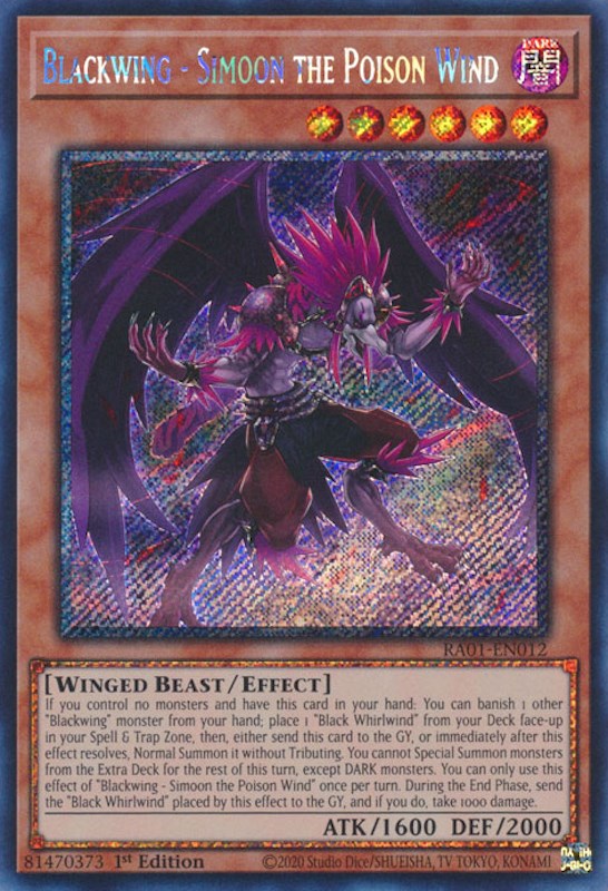 Blackwing - Simoon the Poison Wind [RA01-EN012] Platinum Secret Rare | Fandemonia Ltd