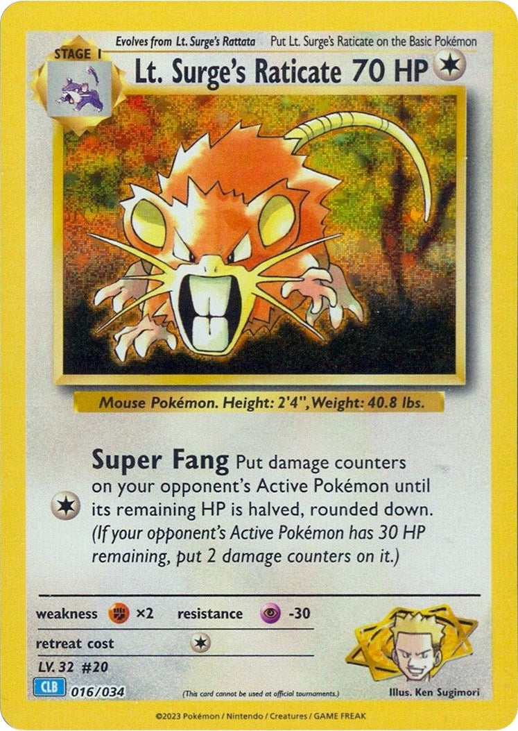 Lt. Surge's Raticate [Trading Card Game Classic] | Fandemonia Ltd