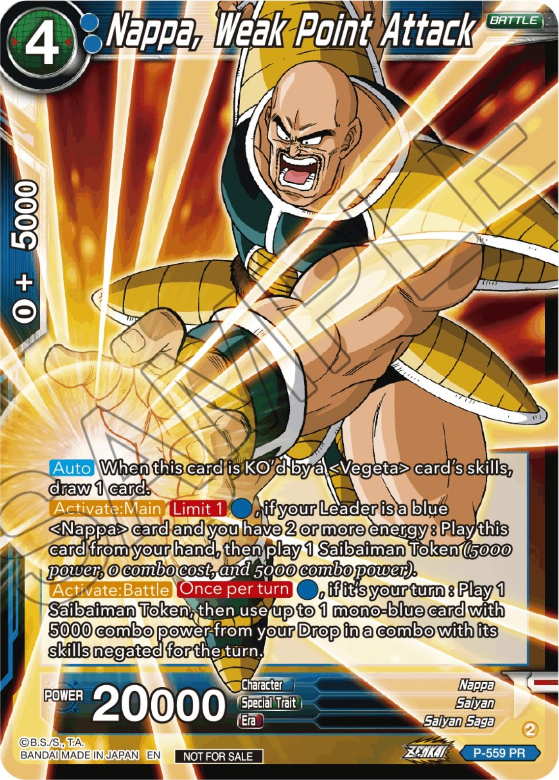 Nappa, Weak Point Attack (Zenkai Series Tournament Pack Vol.6) (P-559) [Tournament Promotion Cards] | Fandemonia Ltd