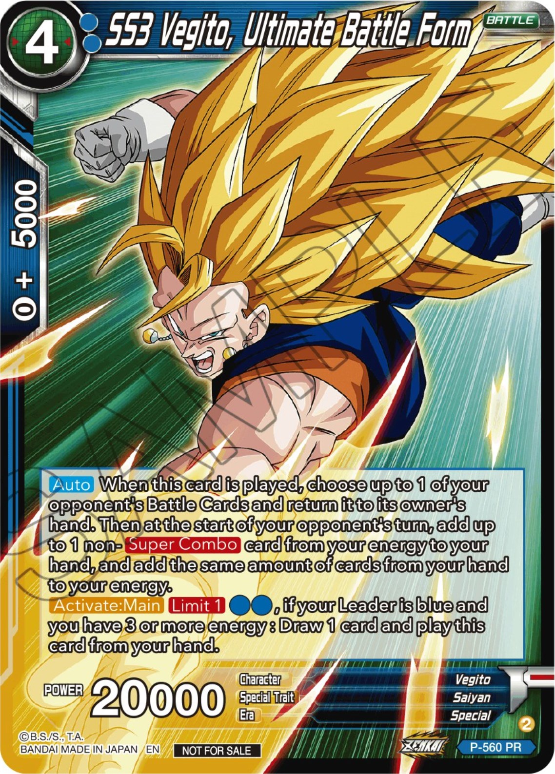 SS3 Vegito, Ultimate Battle Form (Zenkai Series Tournament Pack Vol.6) (P-560) [Tournament Promotion Cards] | Fandemonia Ltd