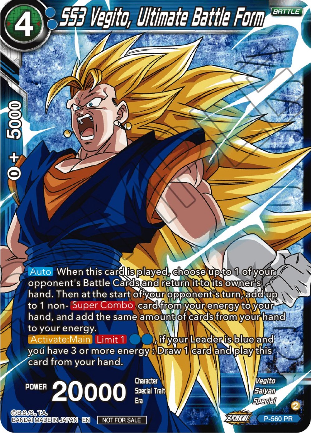 SS3 Vegito, Ultimate Battle Form (Zenkai Series Tournament Pack Vol.6) (Winner) (P-560) [Tournament Promotion Cards] | Fandemonia Ltd