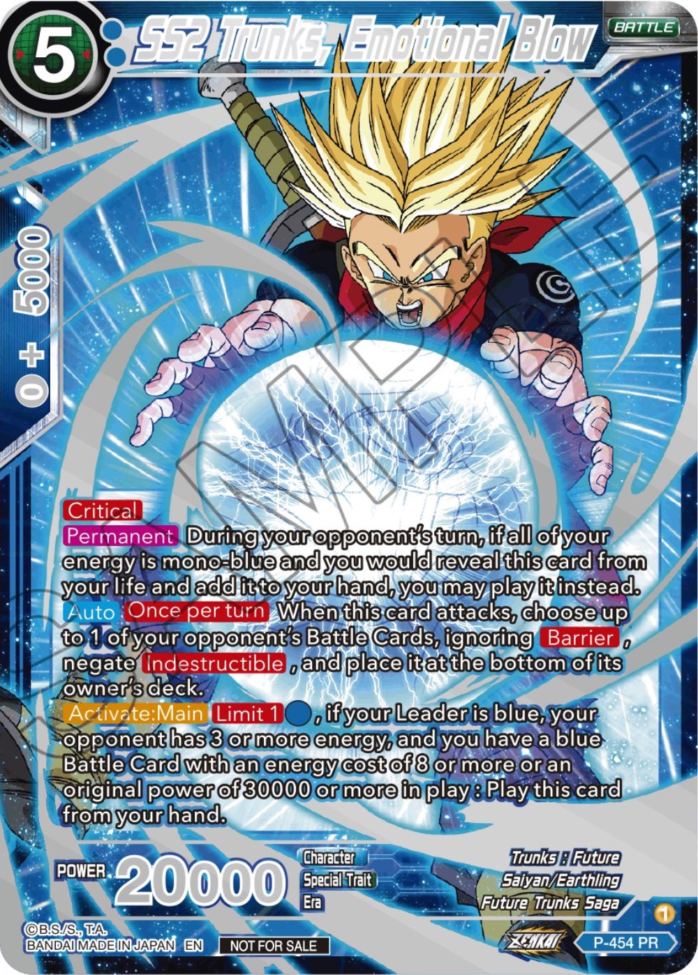 SS2 Trunks, Emotional Blow (Championship 2023 Reward Alternate Art Card Set) (Holo) (P-454) [Tournament Promotion Cards] | Fandemonia Ltd