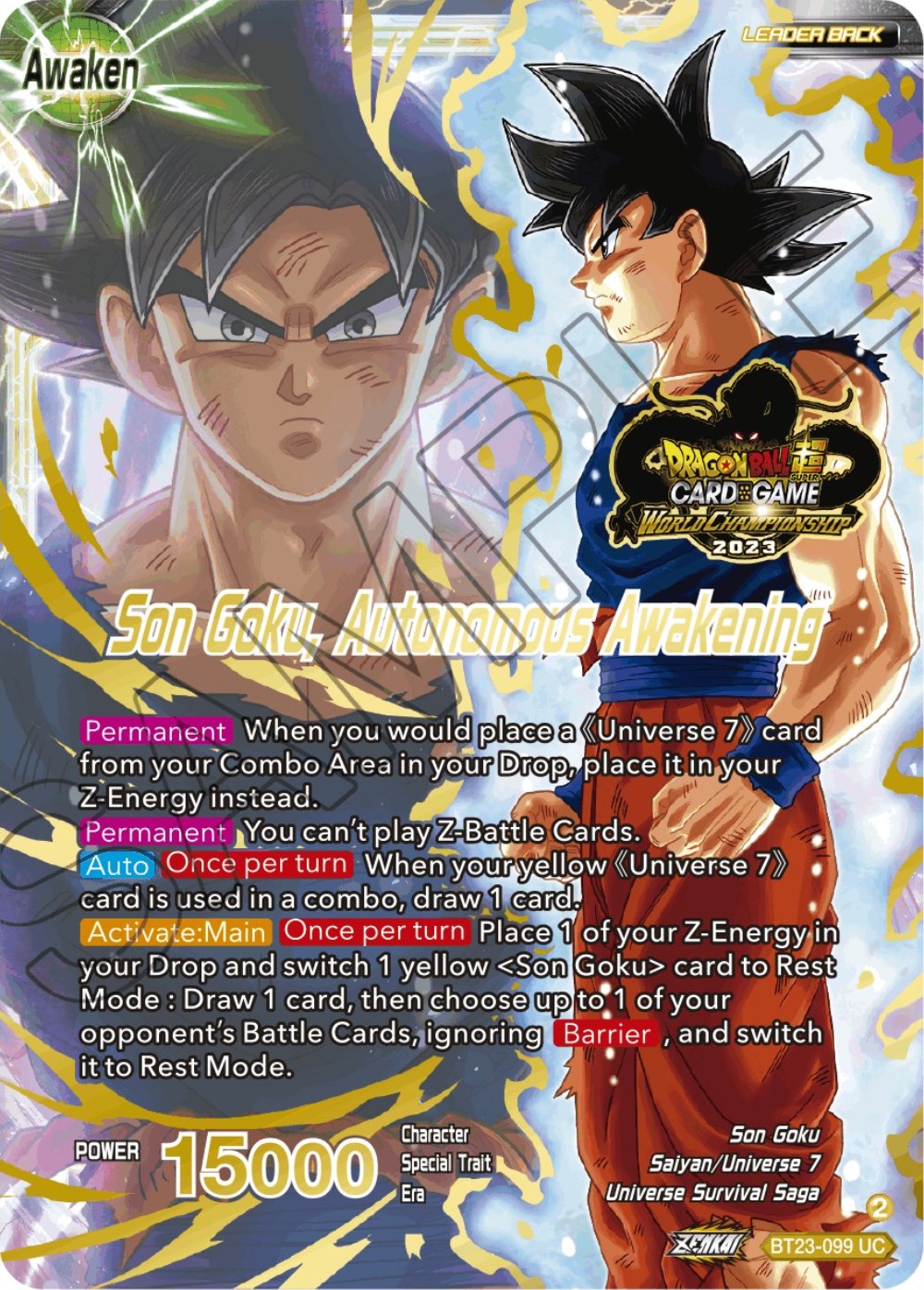 SSB Son Goku // Son Goku, Autonomous Awakening (2023 Worlds ZENKAI 06 Leader Set) (BT23-099) [Tournament Promotion Cards] | Fandemonia Ltd