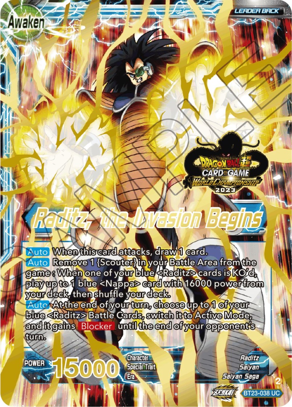 Raditz // Raditz, the Invasion Begins (2023 Worlds ZENKAI 06 Leader Set) (BT23-038) [Tournament Promotion Cards] | Fandemonia Ltd