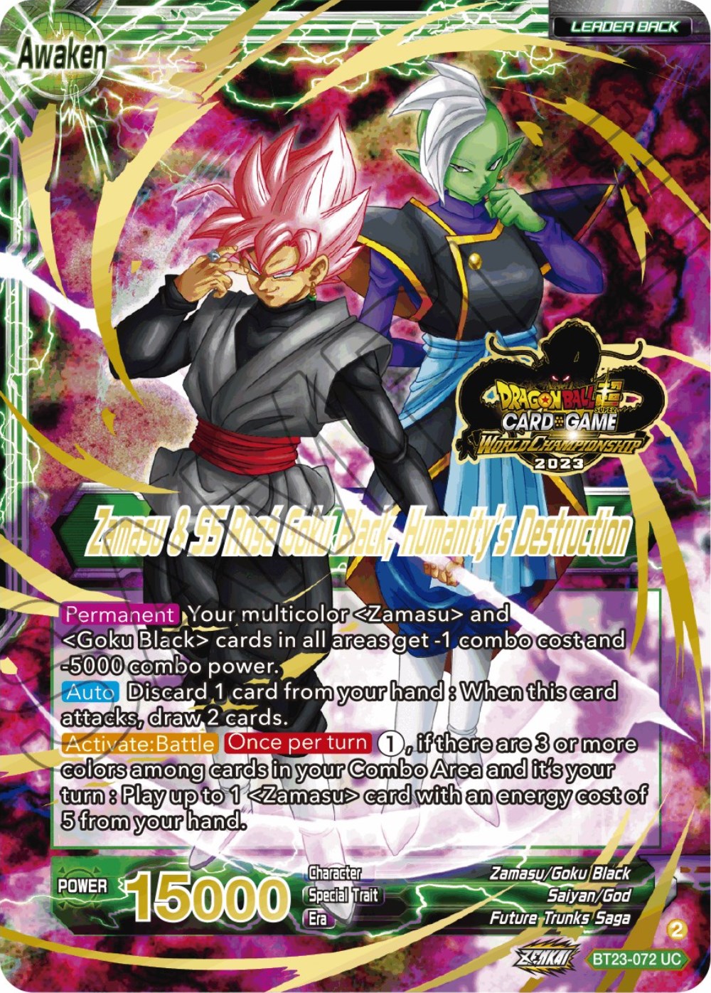 Zamasu & Goku Black // Zamasu & SS Rose Goku Black, Humanity's Destruction (2023 Worlds ZENKAI 06 Leader Set) (BT23-072) [Tournament Promotion Cards] | Fandemonia Ltd