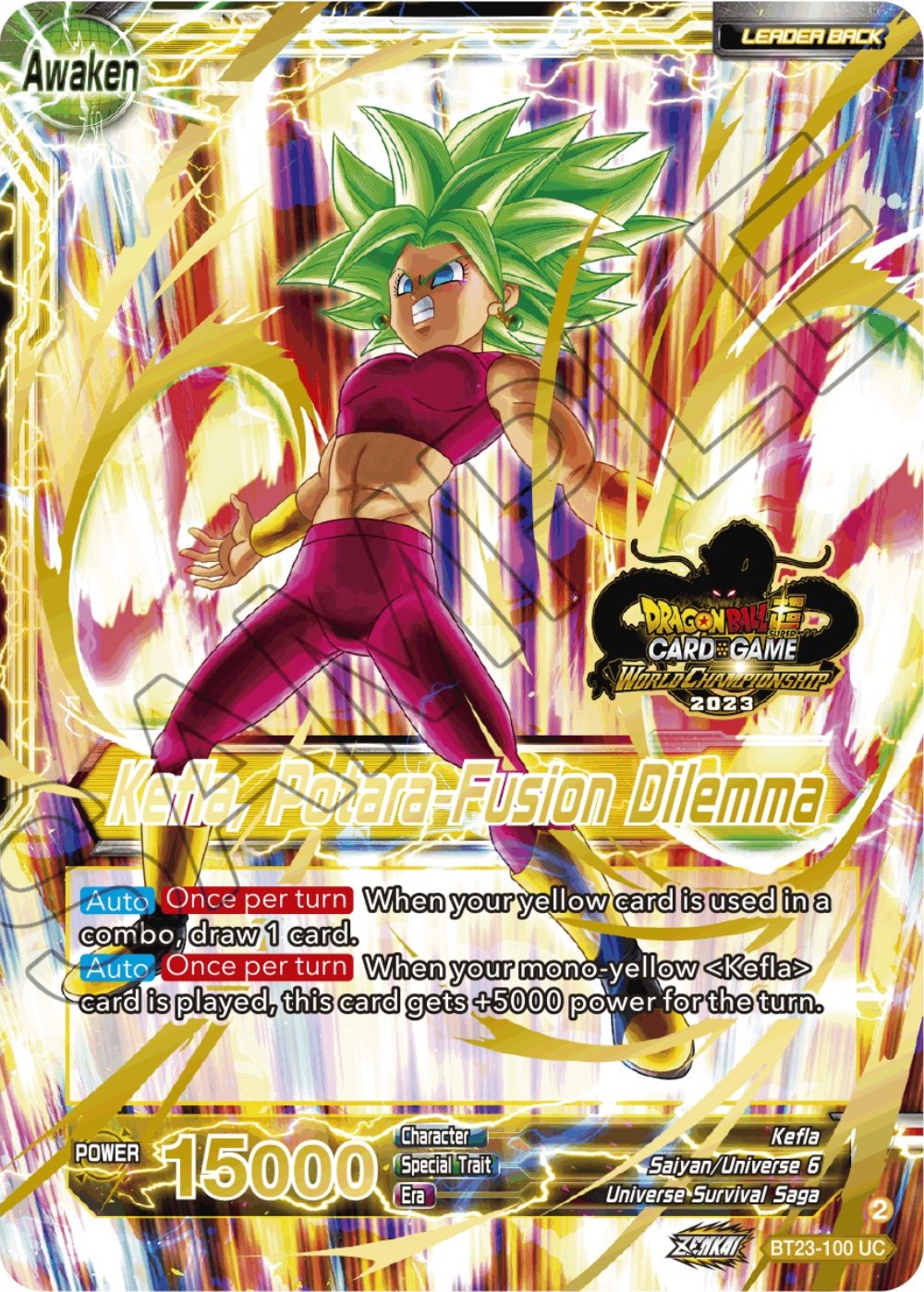 Kale & Caulifla // Kefla, Potara-Fusion Dilemma (2023 Worlds ZENKAI 06 Leader Set) (BT23-100) [Tournament Promotion Cards] | Fandemonia Ltd