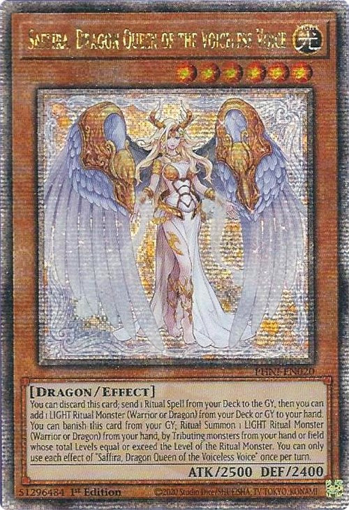 Saffira, Dragon Queen of the Voiceless Voice [PHNI-EN020] Quarter Century Secret Rare | Fandemonia Ltd
