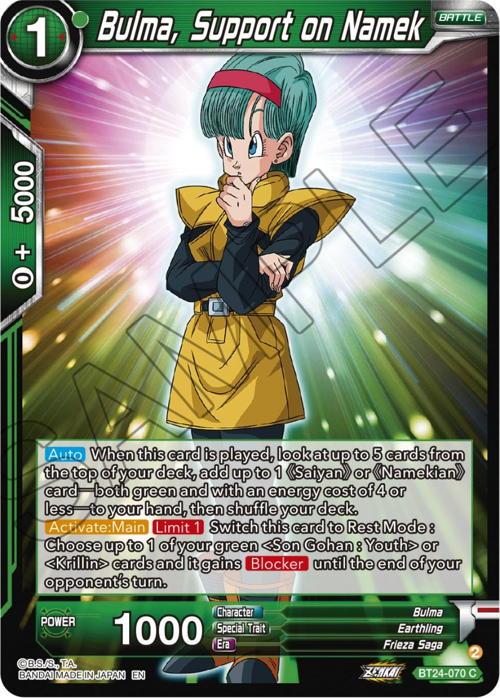 Bulma, Support on Namek (BT24-070) [Beyond Generations] | Fandemonia Ltd