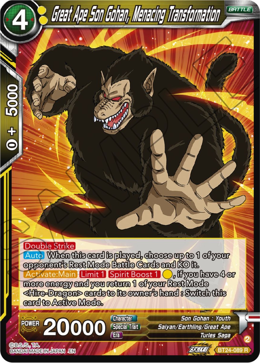 Great Ape Son Gohan, Menacing Transformation (BT24-089) [Beyond Generations] | Fandemonia Ltd