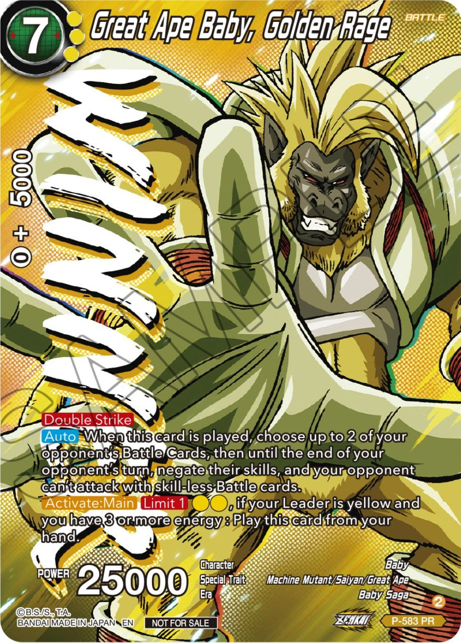 Great Ape Baby, Golden Rage (Zenkai Series Tournament Pack Vol.7) (Winner) (P-583) [Tournament Promotion Cards] | Fandemonia Ltd