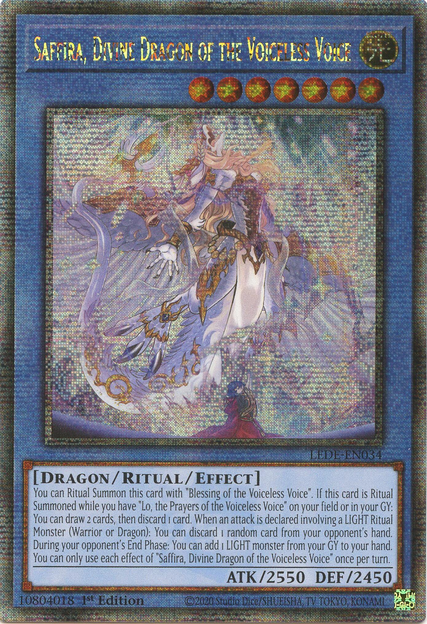 Saffira, Divine Dragon of the Voiceless Voice (Quarter Century Secret Rare) [LEDE-EN034] Quarter Century Secret Rare | Fandemonia Ltd