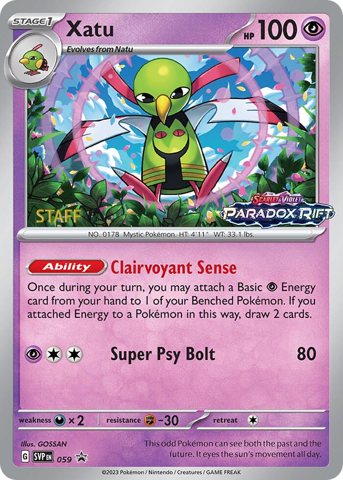 Xatu (059) (Staff Prerelease Promo) [Scarlet & Violet: Black Star Promos] | Fandemonia Ltd