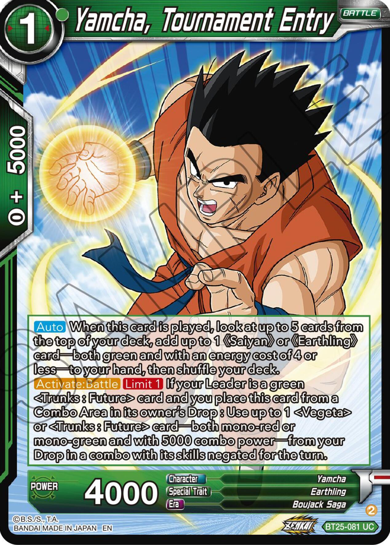 Yamcha, Tournament Entry (BT25-081) [Legend of the Dragon Balls] | Fandemonia Ltd