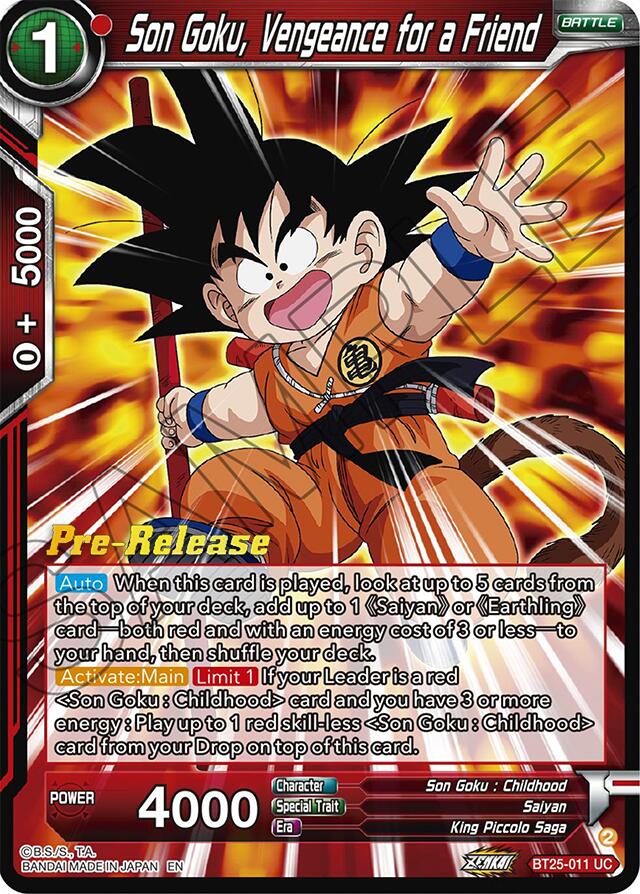 Son Goku, Vengeance for a Friend (BT25-011) [Legend of the Dragon Balls Prerelease Promos] | Fandemonia Ltd