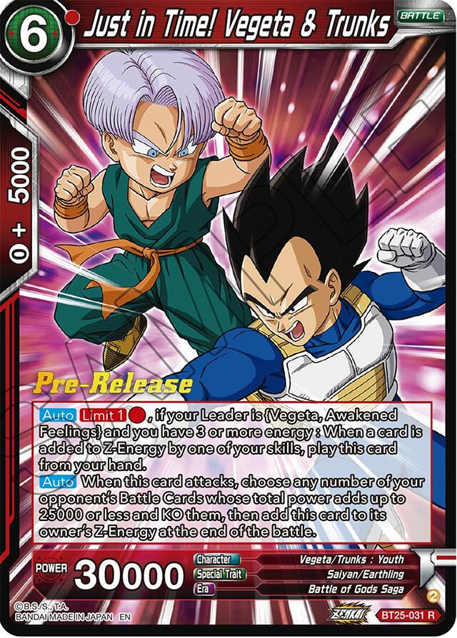 Just in Time! Vegeta & Trunks (BT25-031) [Legend of the Dragon Balls Prerelease Promos] | Fandemonia Ltd