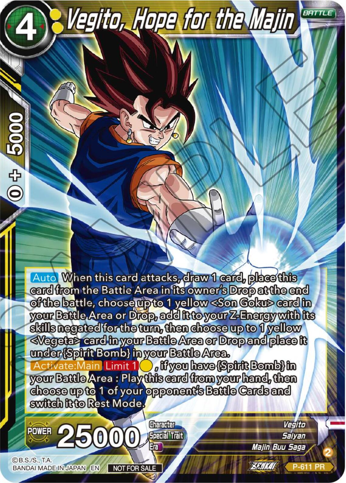 Vegito, Hope for the Majin (Tournament Pack Vol. 8) (P-611) [Promotion Cards] | Fandemonia Ltd