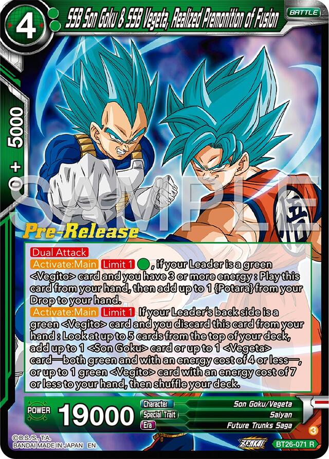 SSB Son Goku & SSB Vegeta, Realized Premonition of Fusion (BT26-071) [Ultimate Advent Prerelease Promos] | Fandemonia Ltd