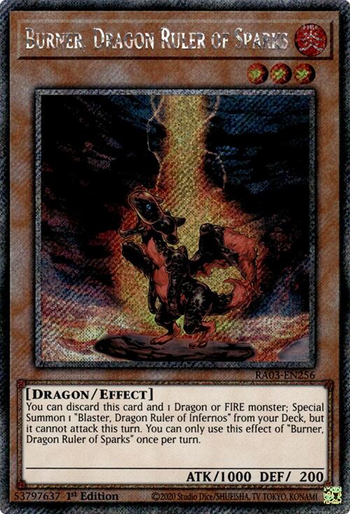 Burner, Dragon Ruler of Sparks (Platinum Secret Rare) [RA03-EN256] Platinum Secret Rare | Fandemonia Ltd