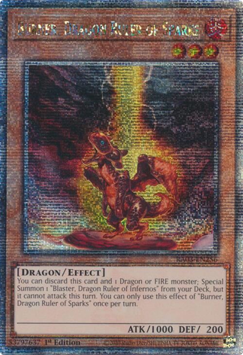 Burner, Dragon Ruler of Sparks (Quarter Century Secret Rare) [RA03-EN256] Quarter Century Secret Rare | Fandemonia Ltd