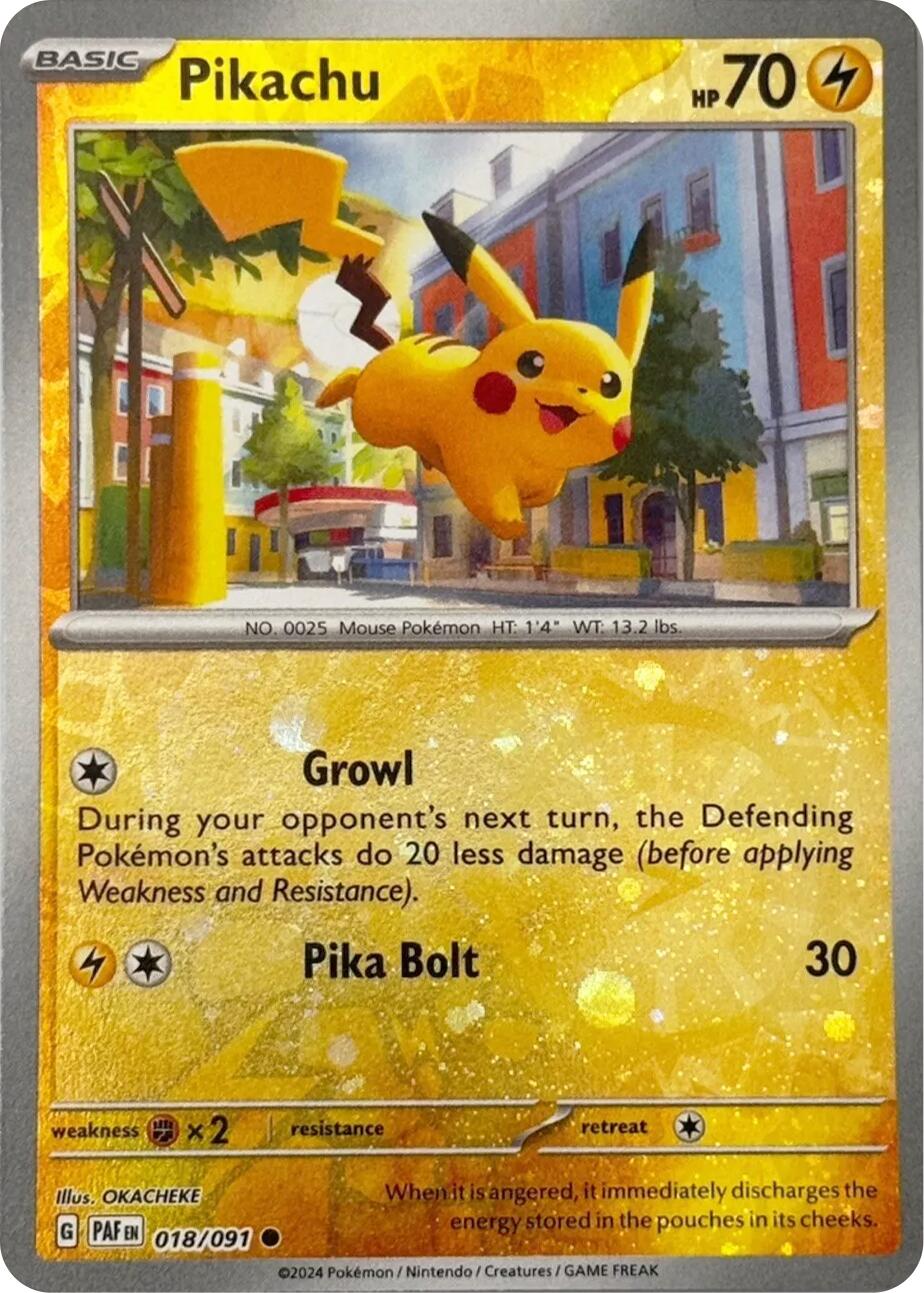 Pikachu (018/091) (Reverse Cosmos Holo) [Scarlet & Violet: Paldean Fates] | Fandemonia Ltd