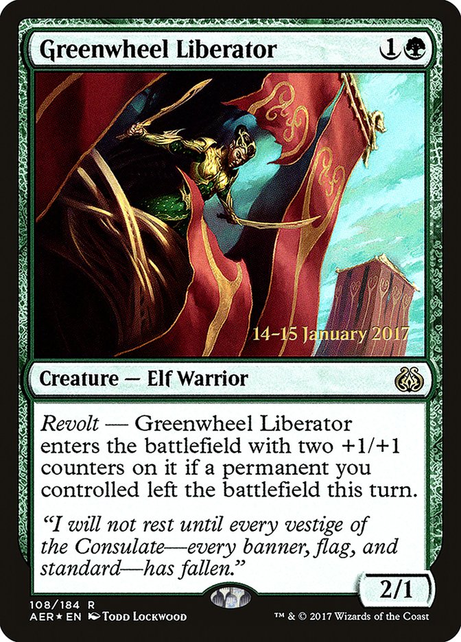 Greenwheel Liberator [Aether Revolt Prerelease Promos] | Fandemonia Ltd