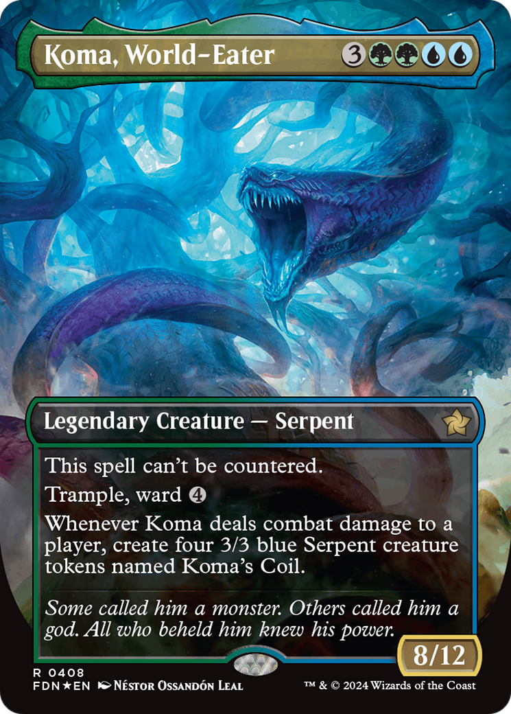 Koma, World-Eater (Borderless) (Mana Foil) [Foundations] | Fandemonia Ltd