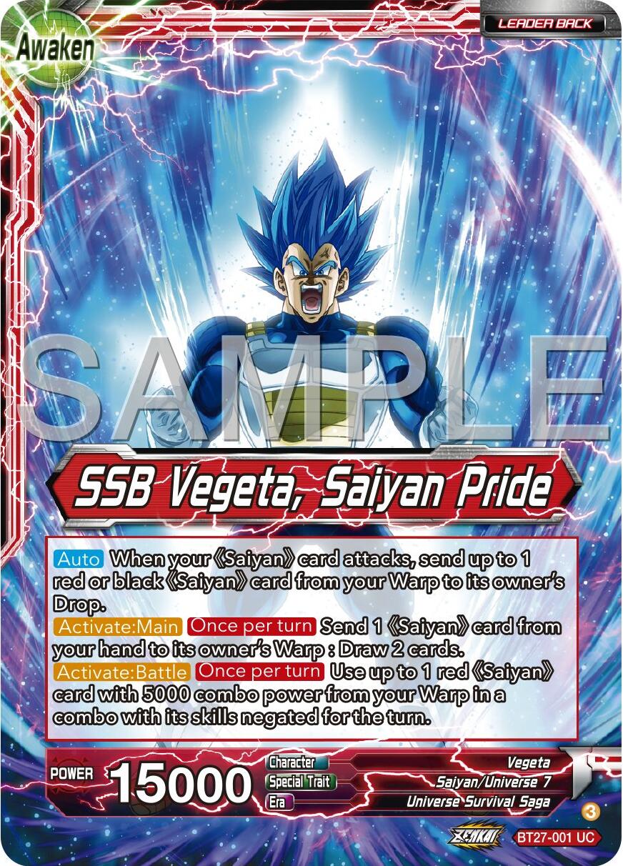 Vegeta // SSB Vegeta, Saiyan Pride (BT27-001) [History of Z] | Fandemonia Ltd