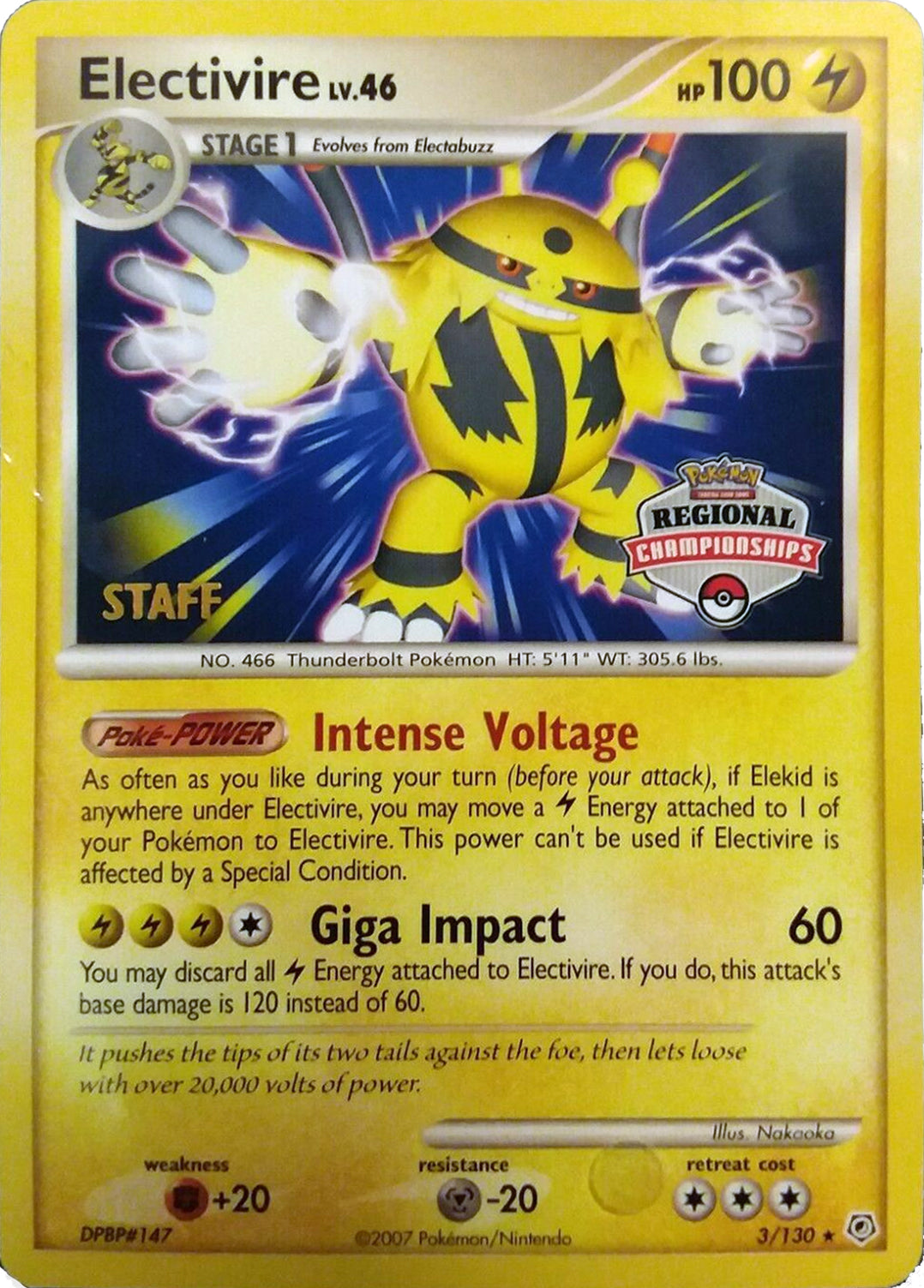 Electivire (003/130) (2008 Staff Regional Championships) [League & Championship Cards] | Fandemonia Ltd