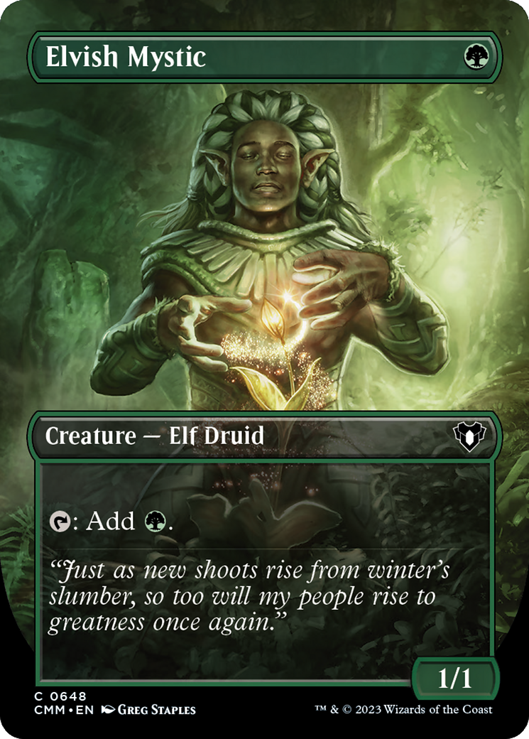 Elvish Mystic (Borderless Alternate Art) [Commander Masters] | Fandemonia Ltd