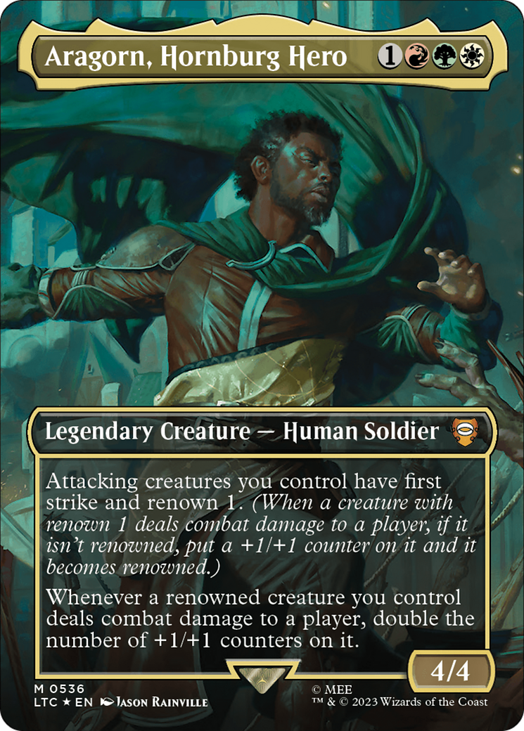 Aragorn, Hornburg Hero (Borderless) (Surge Foil) [The Lord of the Rings: Tales of Middle-Earth Commander] | Fandemonia Ltd