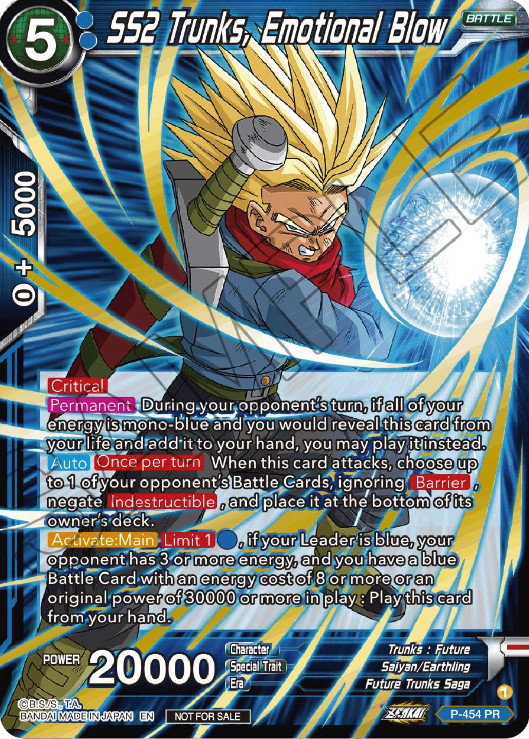 SS2 Trunks, Emotional Blow (Championship Selection Pack 2023 Vol.1) (Gold-Stamped) (P-454) [Tournament Promotion Cards] | Fandemonia Ltd