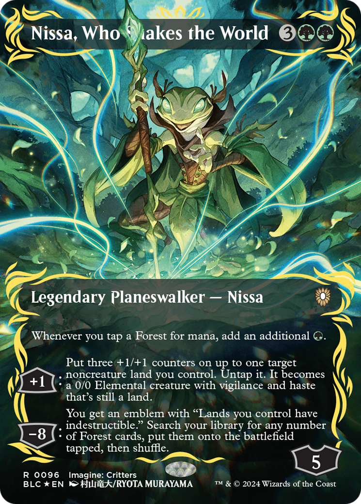 Nissa, Who Shakes the World (Borderless) (Raised Foil) [Bloomburrow Commander] | Fandemonia Ltd