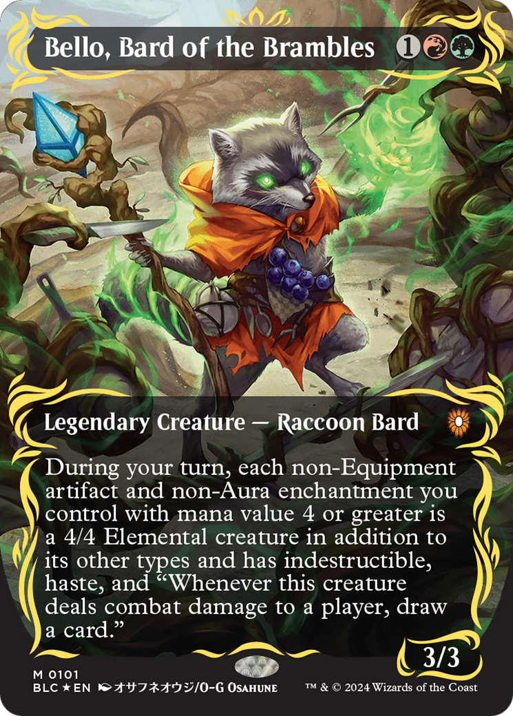 Bello, Bard of the Brambles (Borderless) (Raised Foil) [Bloomburrow Commander] | Fandemonia Ltd