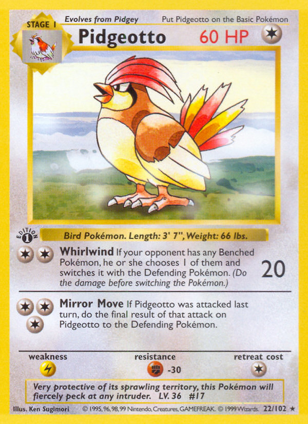 Pidgeotto (22/102) (Shadowless) [Base Set 1st Edition] | Fandemonia Ltd