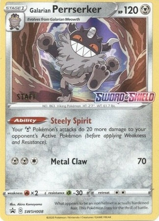 Galarian Perrserker (SWSH008) (Staff Prerelease Promo) [Sword & Shield: Black Star Promos] | Fandemonia Ltd