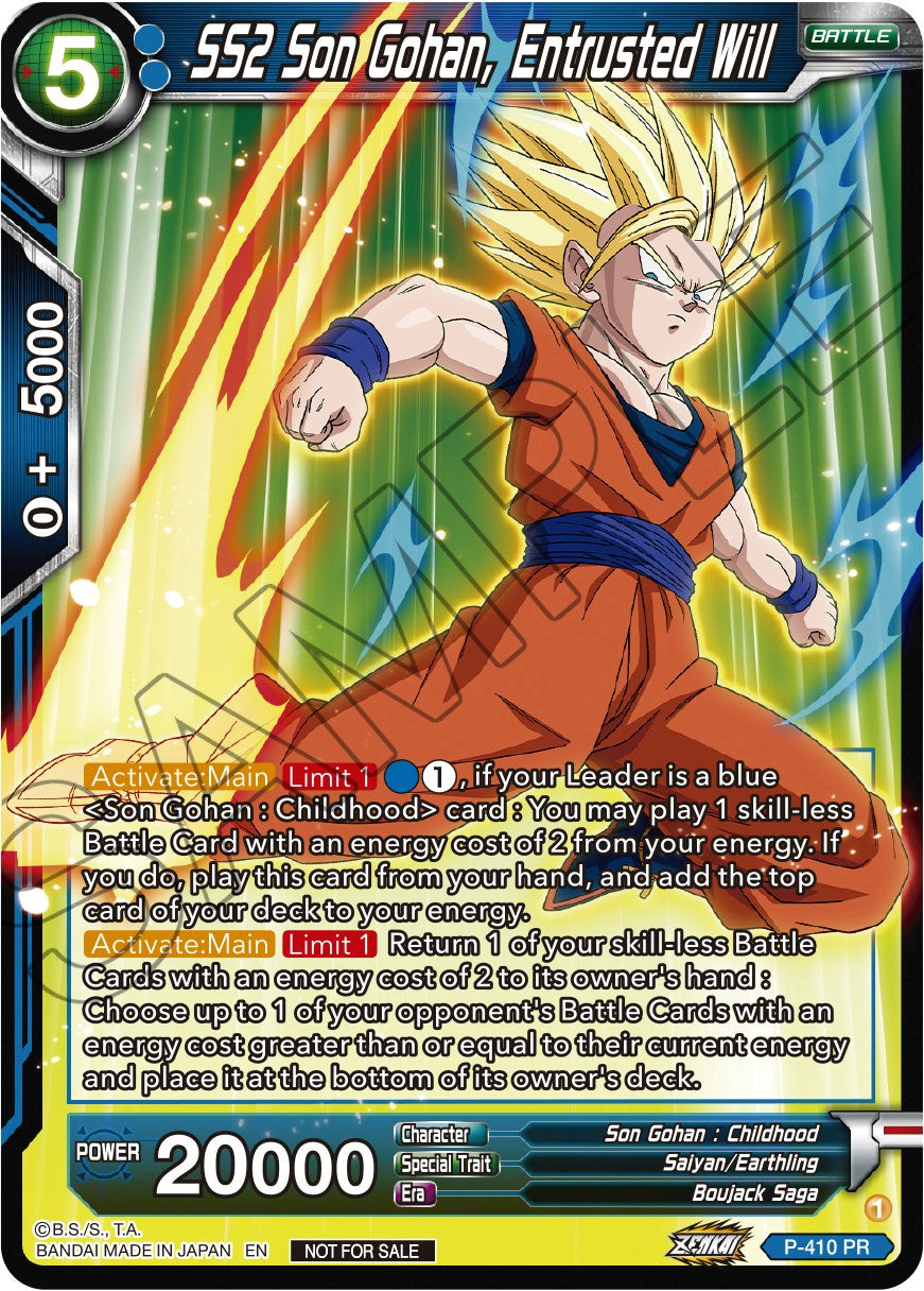 SS2 Son Gohan, Entrusted Will (Zenkai Series Tournament Pack Vol.1) (P-410) [Tournament Promotion Cards] | Fandemonia Ltd