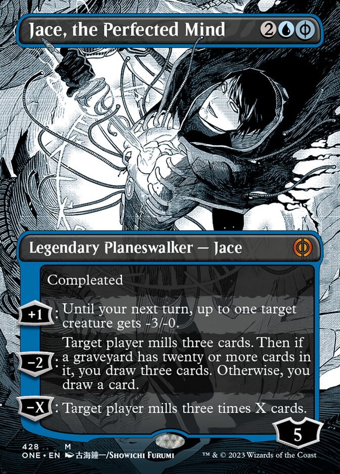 Jace, the Perfected Mind (Borderless Manga Step-and-Compleat Foil) [Phyrexia: All Will Be One] | Fandemonia Ltd