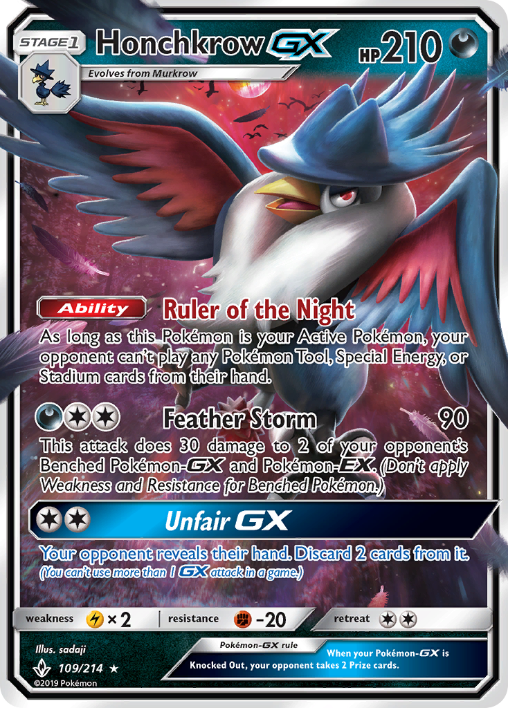 Honchkrow GX (109/214) [Sun & Moon: Unbroken Bonds] | Fandemonia Ltd