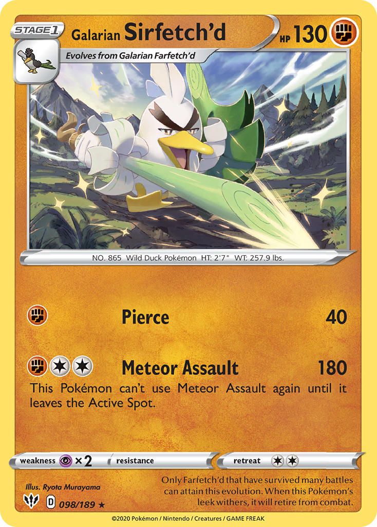 Galarian Sirfetch'd (098/189) (Cracked Ice holo) (Theme Deck Exclusive) [Sword & Shield: Darkness Ablaze] | Fandemonia Ltd