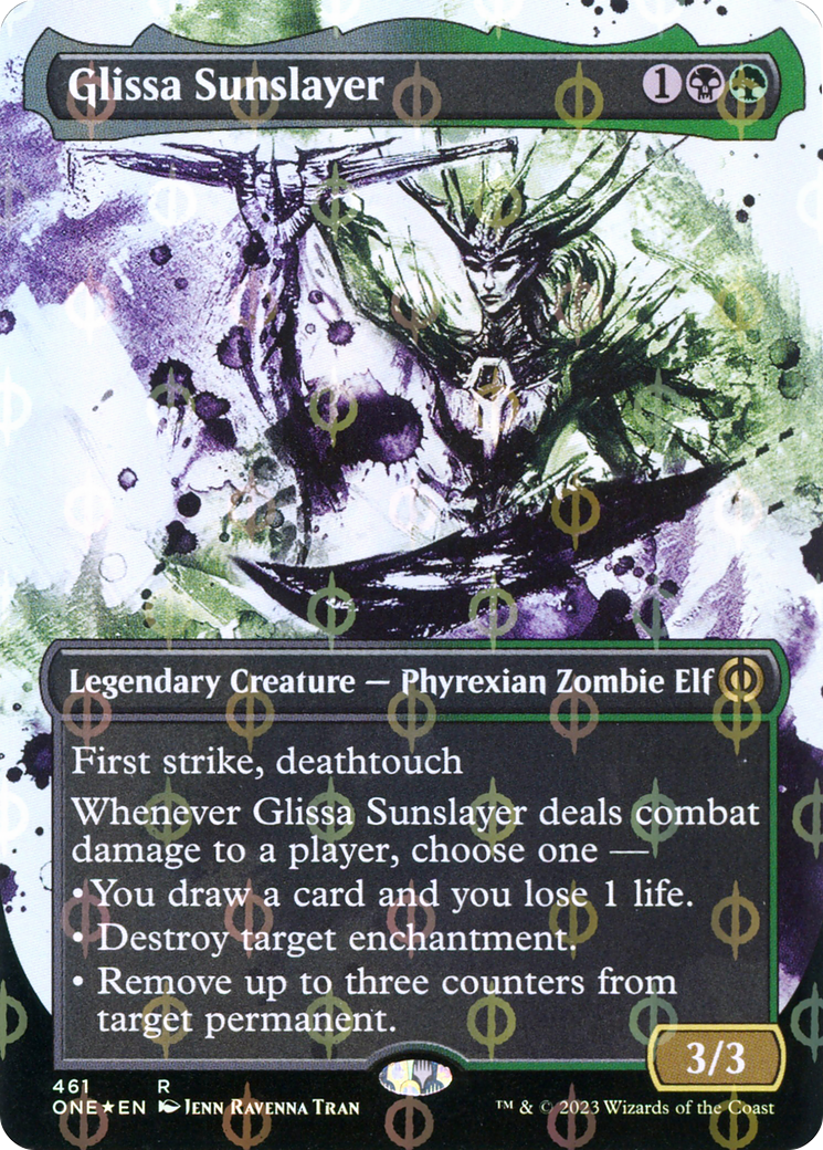 Glissa Sunslayer (Borderless Ichor Step-and-Compleat Foil) [Phyrexia: All Will Be One] | Fandemonia Ltd