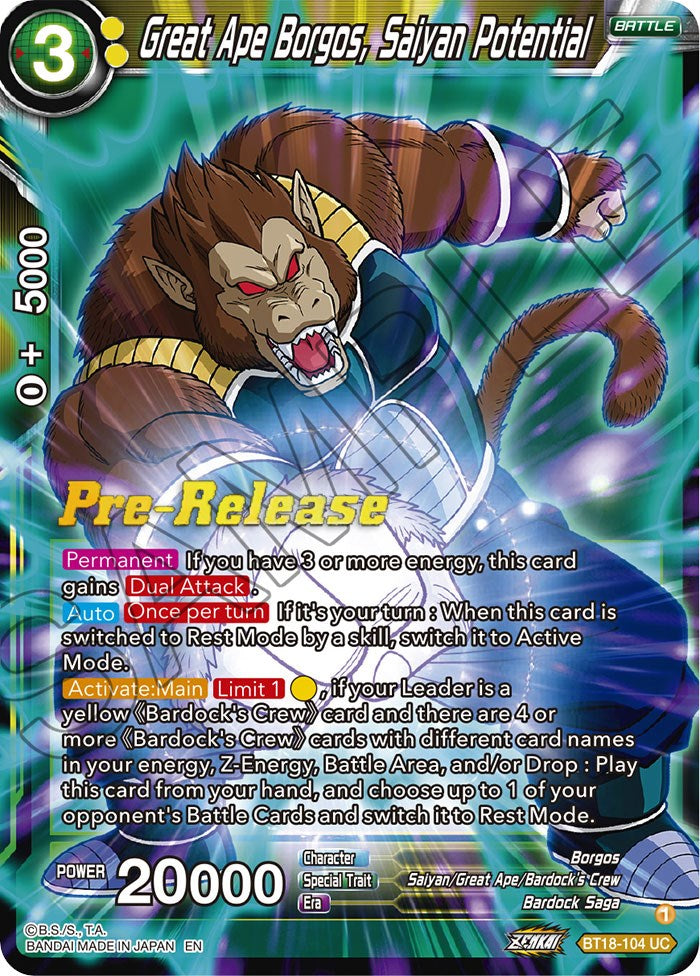 Great Ape Borgos, Saiyan Potential (BT18-104) [Dawn of the Z-Legends Prerelease Promos] | Fandemonia Ltd